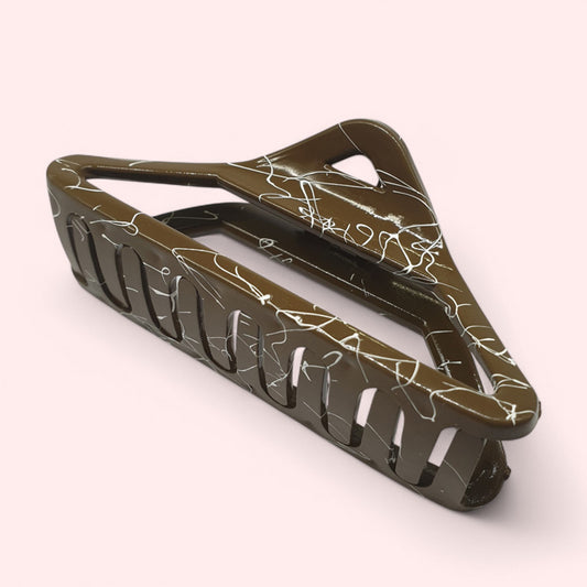 Brown Triangular Hair Clip with White Contrast