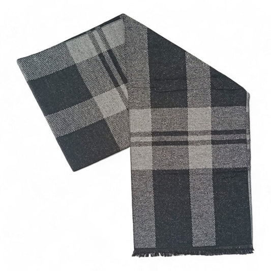 Men’s Black & Gray Plaid Muffler with Tassels