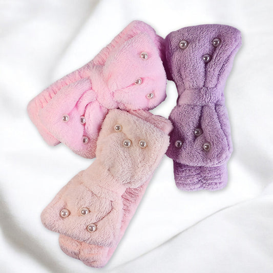 Cotton Hair Band with Bow & Pearl- Color May vary