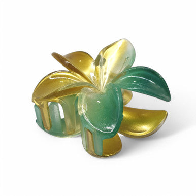 Green & Golden Lily Hair Clip