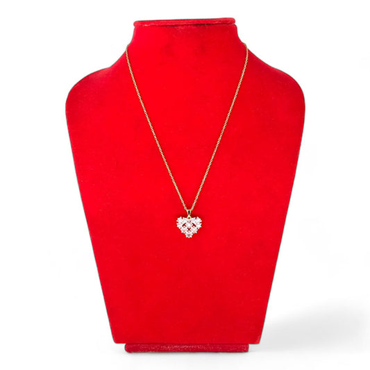 Pink Diamond Heart-Shaped Necklace with Golden Chain