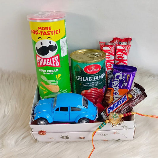 Rakhi Gift Box with Chocolates, Snacks & Toy Car For Brother