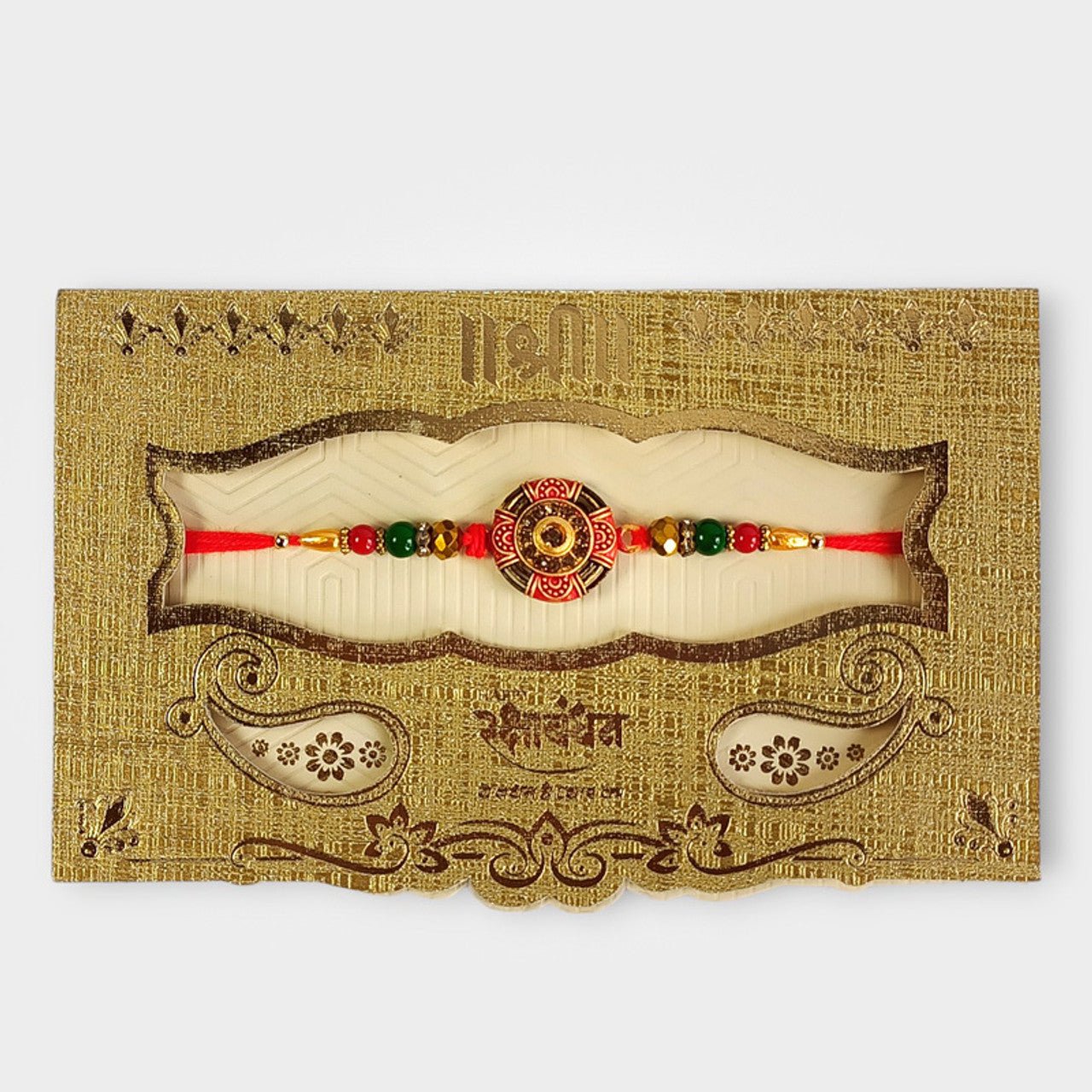 Round Golden - Red Rakhi For Brother - GiftstoNepal.com | GTN