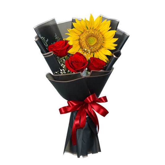 Red Roses & Sunflower Bouquet