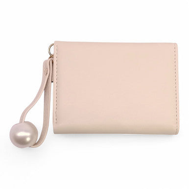 Off-White PU Wallet with Pearl Strap