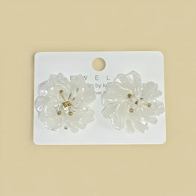 White Bloom Flower Stud Earrings