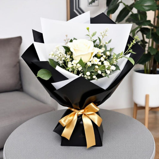 Single White Rose In Bouquet